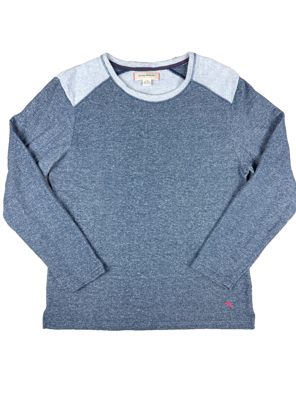 Tommy Bahama Sweatshirt Mens Large (L/G) Blue Gray Marl Knit Pullover Marlin